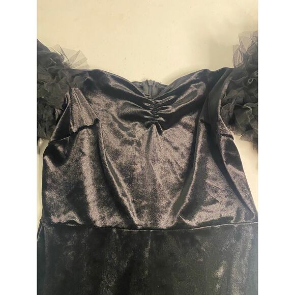 Zara Black Velvet Dress Mini Babydoll Balloon Sleeves Medium Holiday Party - Picture 6 of 16